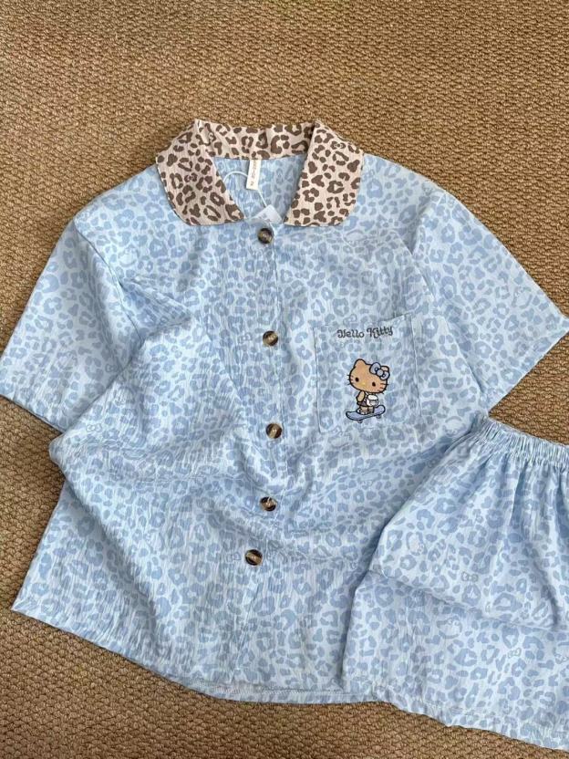 HK Leopard Print Pajamas Set for Women – Summer Short Sleeve Cute Loungewear