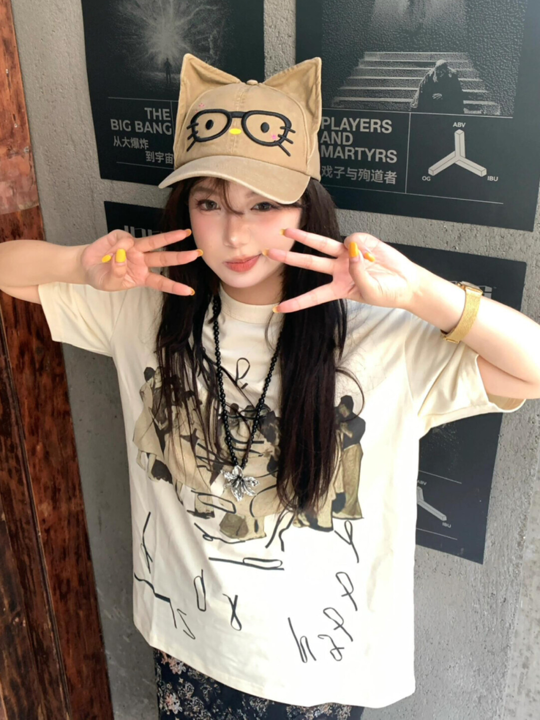 HK Cute Glasses Kitty Baseball Cap, Adjustable Summer Sun Hat for Women Girls, Fashion Kawaii Duckbill Cap 03250821