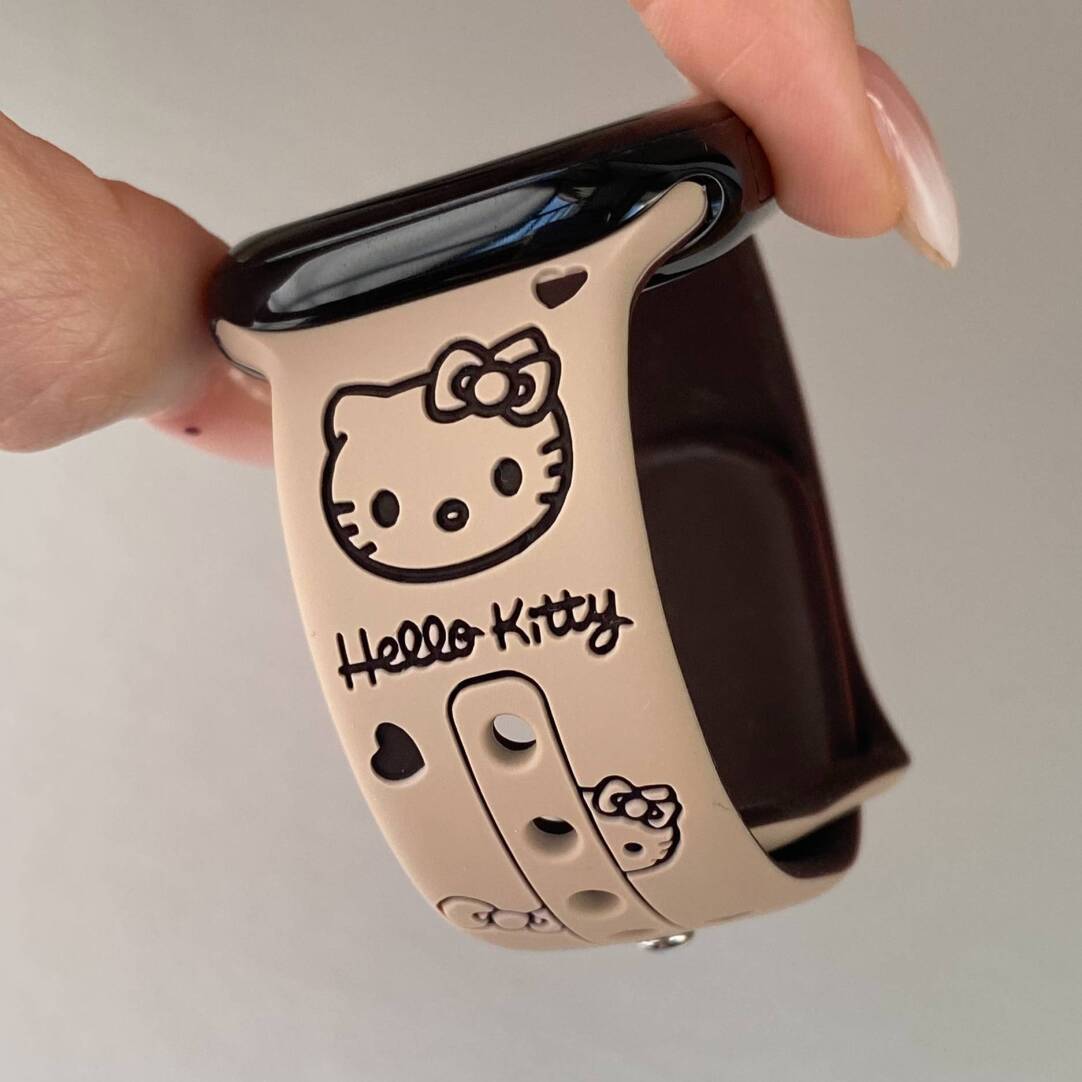 HK Silicone Engraved Watch Band, Cute Hello Kitty Carved Strap for Apple Watch SE/7/8/9/10