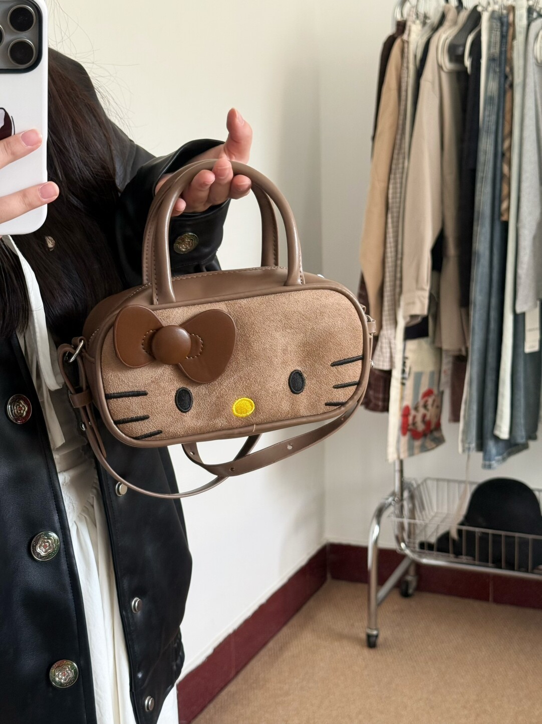 HK Boston Suede Crossbody Bag – Cartoon Style Autumn Shoulder Handbag 02251008