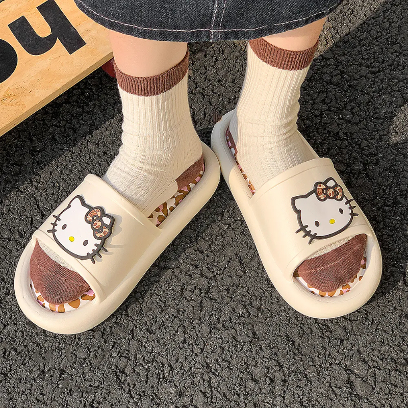 Kawaii Leopard Print EVA Slide Slippers for Women - Detachable Insole Summer Sandals, HK-Inspired Wild Cute Design 01250402