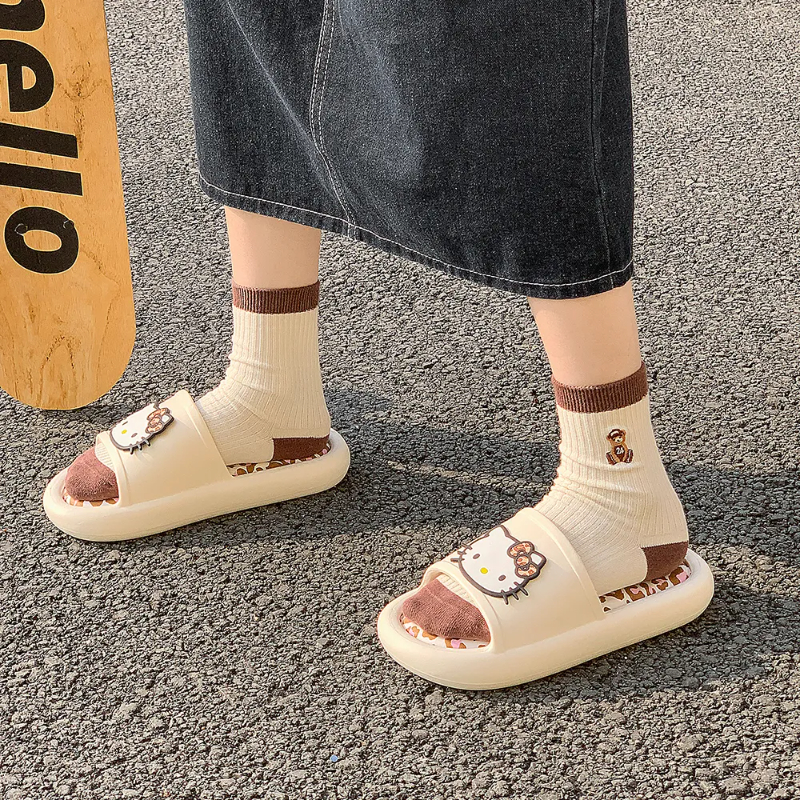 Kawaii Leopard Print EVA Slide Slippers for Women - Detachable Insole Summer Sandals, HK-Inspired Wild Cute Design 01250402