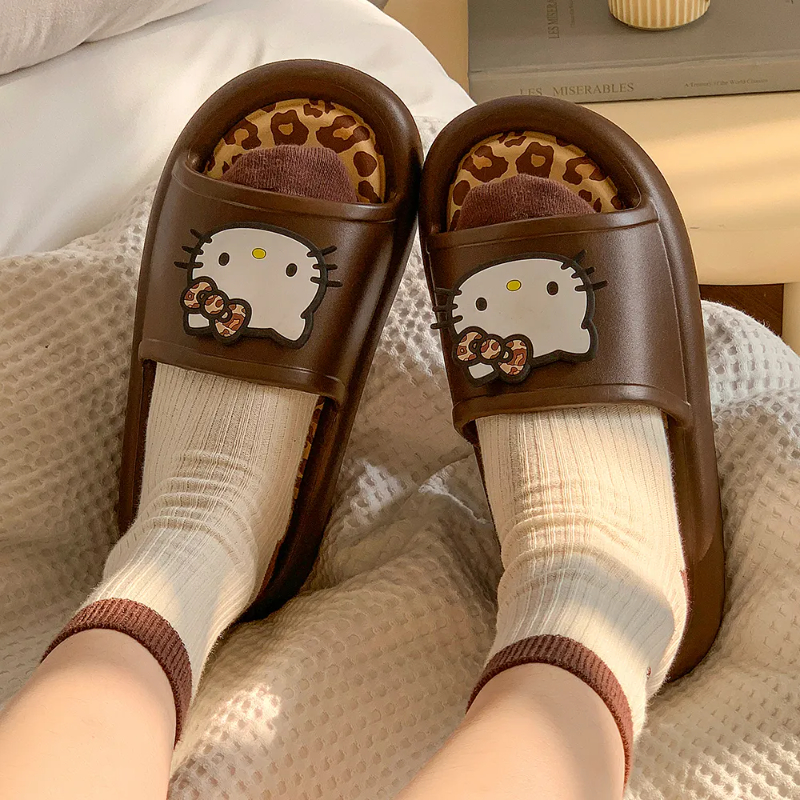 Kawaii Leopard Print EVA Slide Slippers for Women - Detachable Insole Summer Sandals, HK-Inspired Wild Cute Design 01250402
