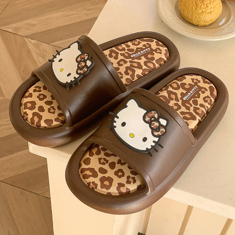 Kawaii Leopard Print EVA Slide Slippers for Women - Detachable Insole Summer Sandals, HK-Inspired Wild Cute Design 01250402