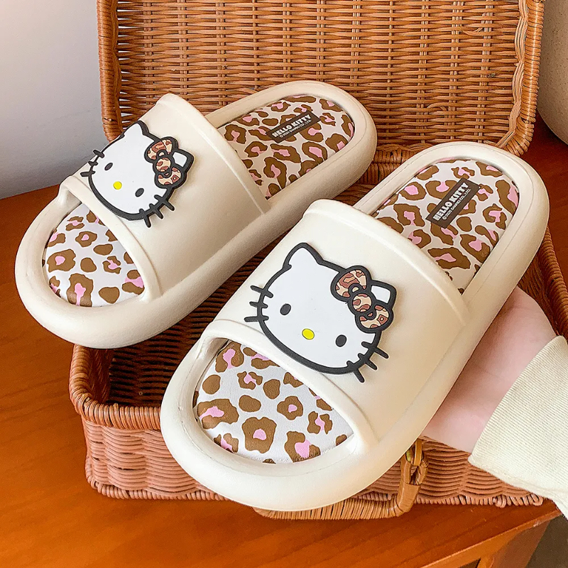 Kawaii Leopard Print EVA Slide Slippers for Women - Detachable Insole Summer Sandals, HK-Inspired Wild Cute Design 01250402