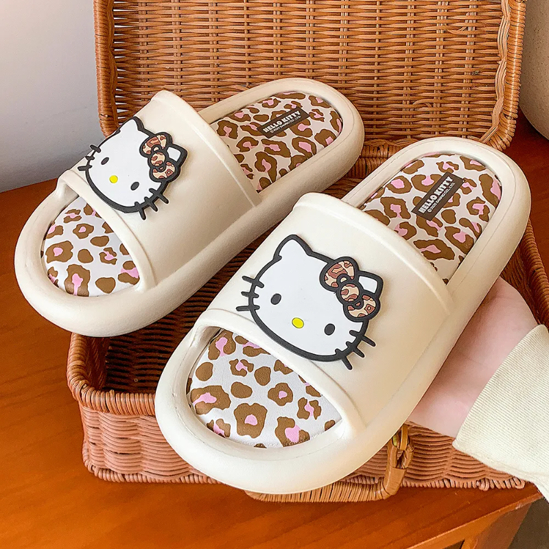 Kawaii Leopard Print EVA Slide Slippers for Women - Detachable Insole Summer Sandals, HK-Inspired Wild Cute Design 01250402