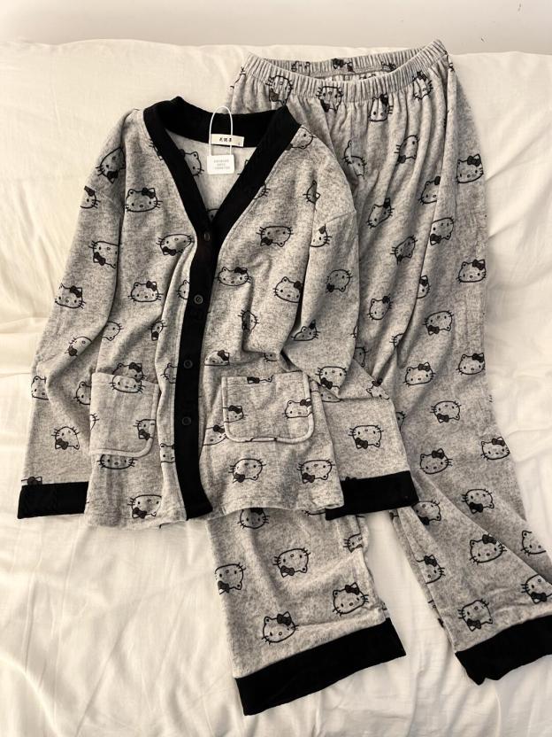 HK Warm Fleece V-Neck Pajama Set 01251121, Cute Thickened Autumn Winter Loungewear, Soft Brushed Fabric Sleepwear, Plus Size Cozy Home Set