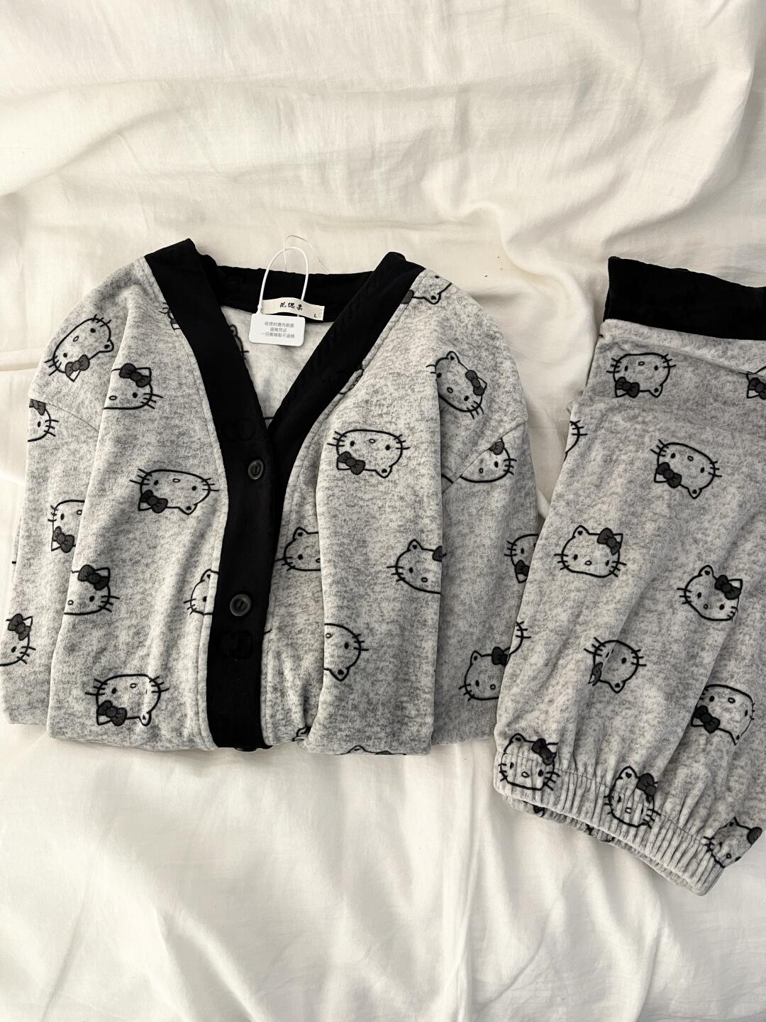 HK Warm Fleece V-Neck Pajama Set 01251121, Cute Thickened Autumn Winter Loungewear, Soft Brushed Fabric Sleepwear, Plus Size Cozy Home Set