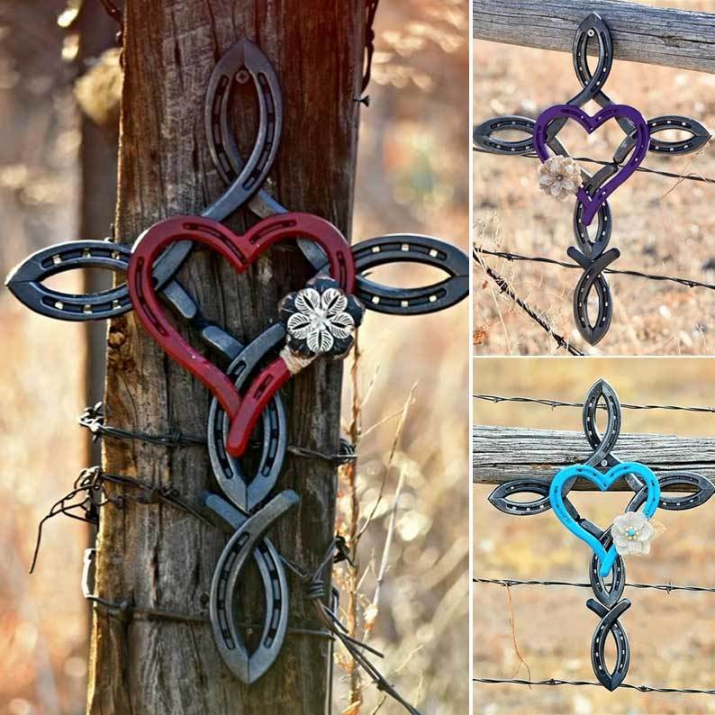 💕Natural Horseshoe Cross with Heart