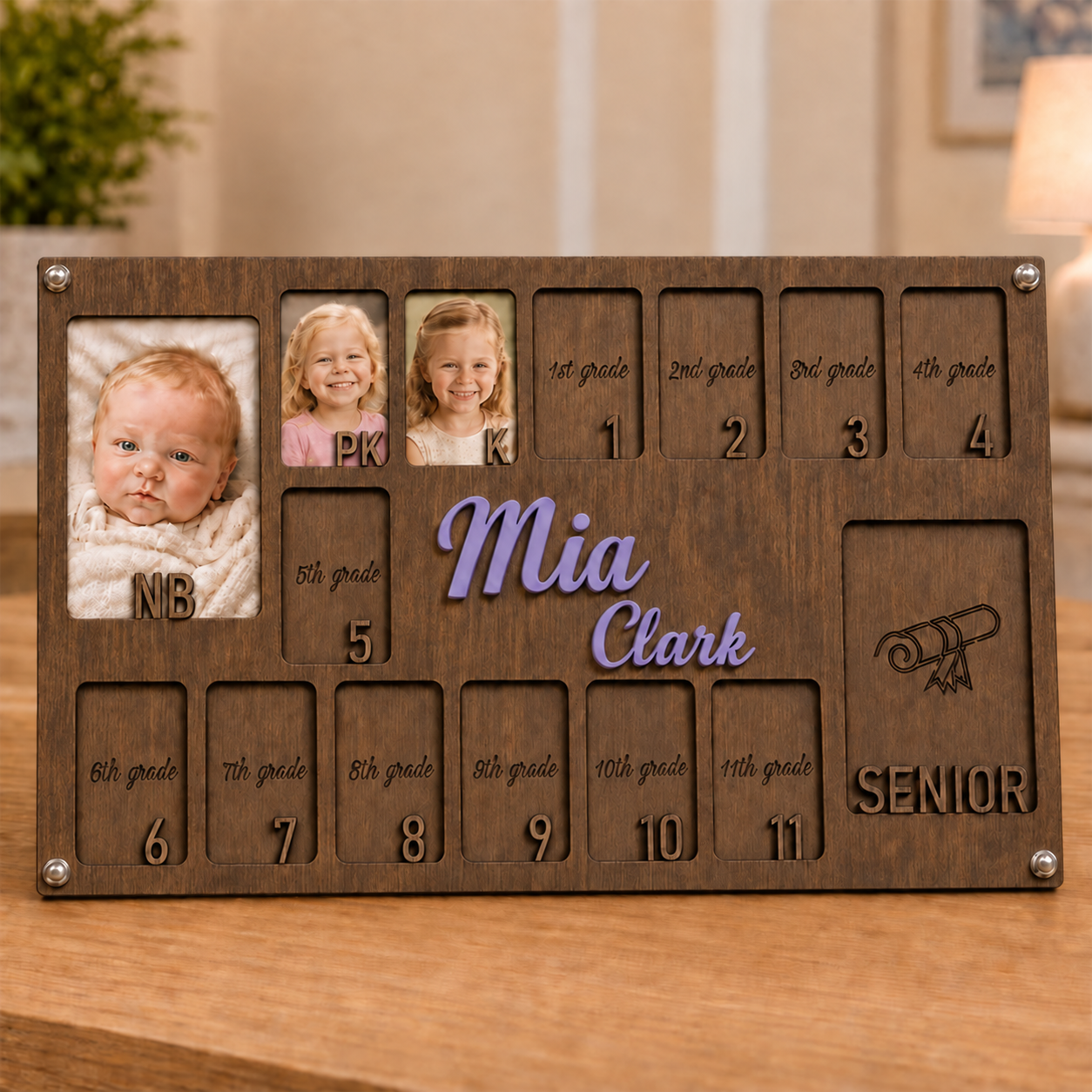 🌟 Personalized Baby-to-Senior School Years Photo Frame | Custom Name Wooden Growth Keepsake
