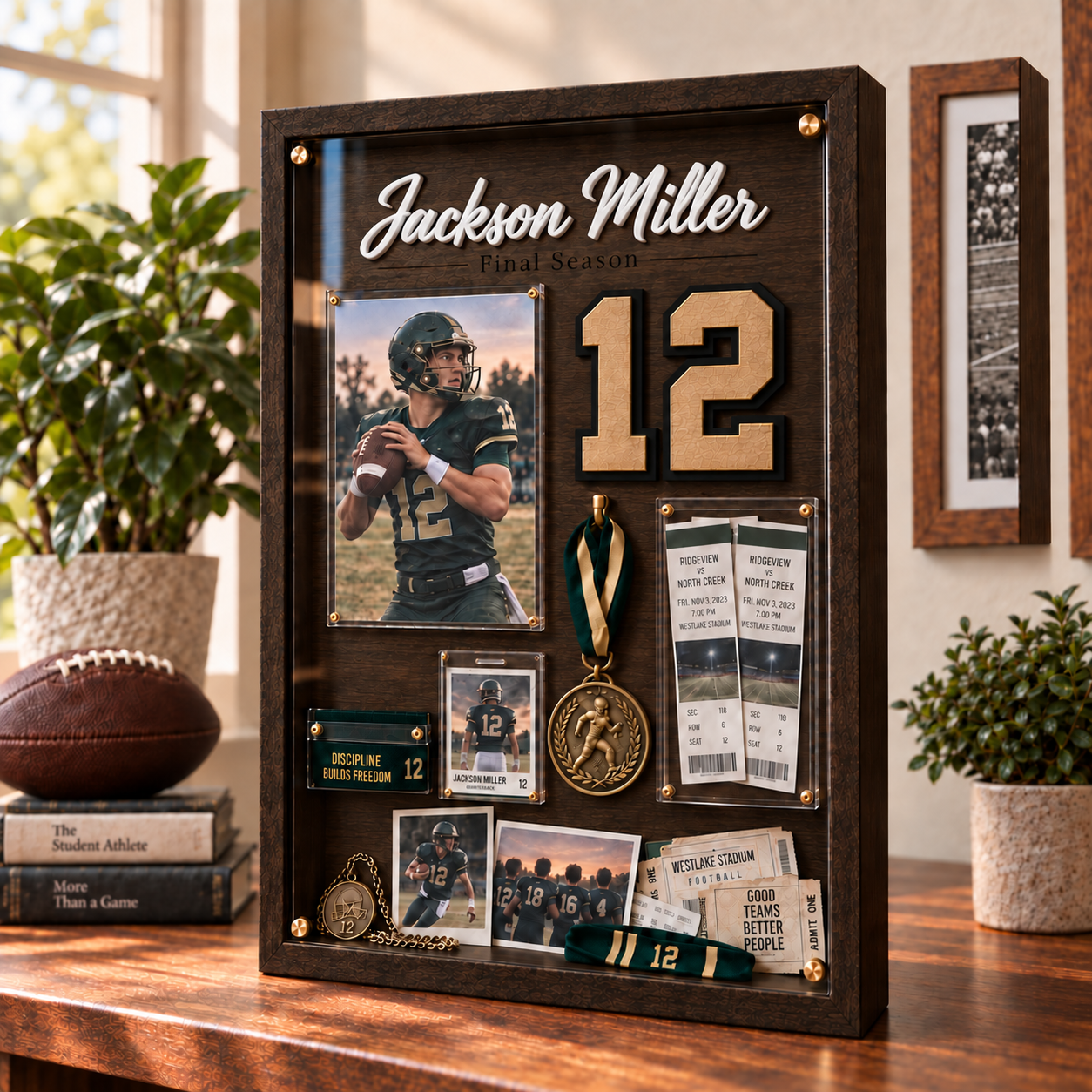 ❤️Personalized Senior Football Shadow Box | Custom Jersey Number & Final Season Memory Frame