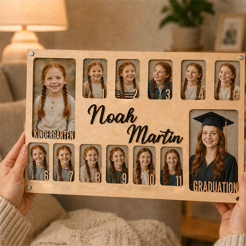 📚 Personalized School Years Photo Frame  |  Custom Name Wooden Childhood Keepsake