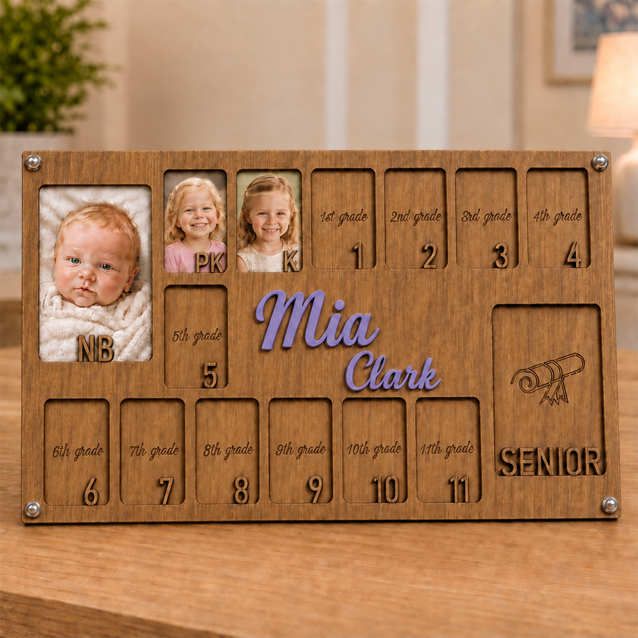 🌟 Personalized Baby-to-Senior School Years Photo Frame | Custom Name Wooden Growth Keepsake