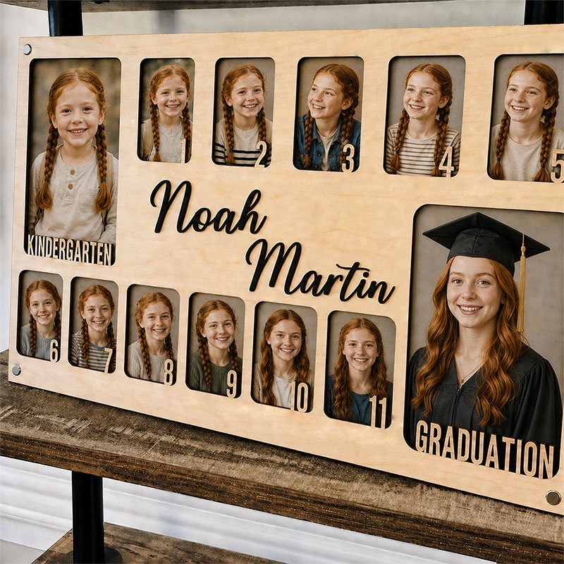 📚 Personalized School Years Photo Frame  |  Custom Name Wooden Childhood Keepsake