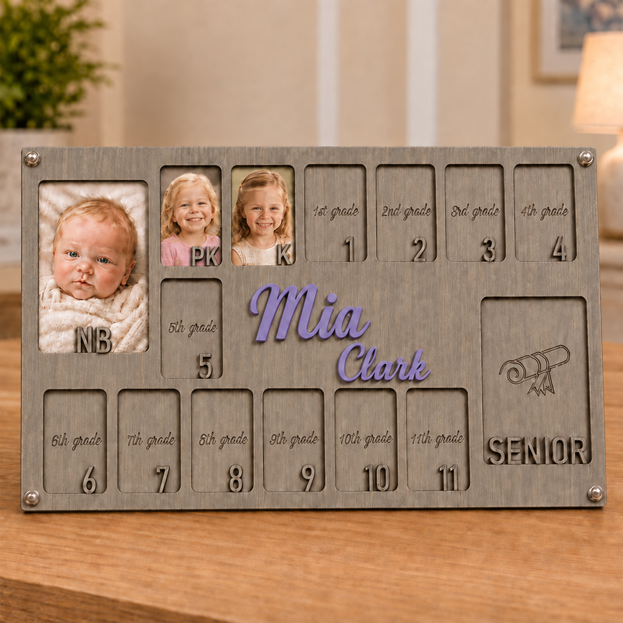 🌟 Personalized Baby-to-Senior School Years Photo Frame | Custom Name Wooden Growth Keepsake