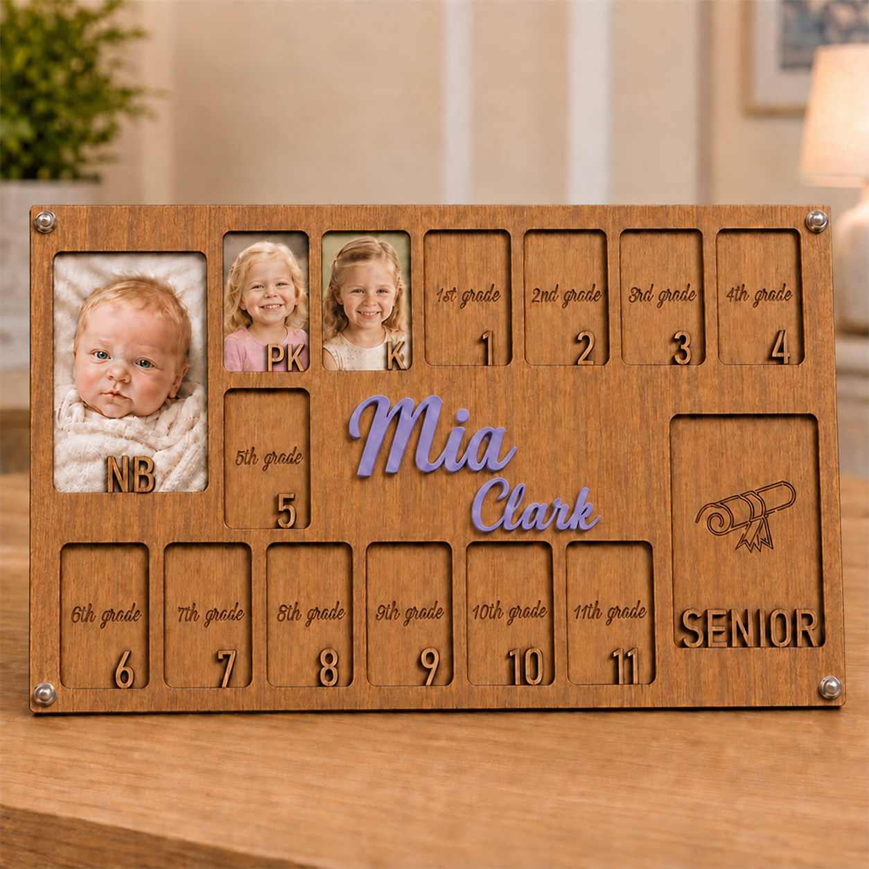 🌟 Personalized Baby-to-Senior School Years Photo Frame | Custom Name Wooden Growth Keepsake