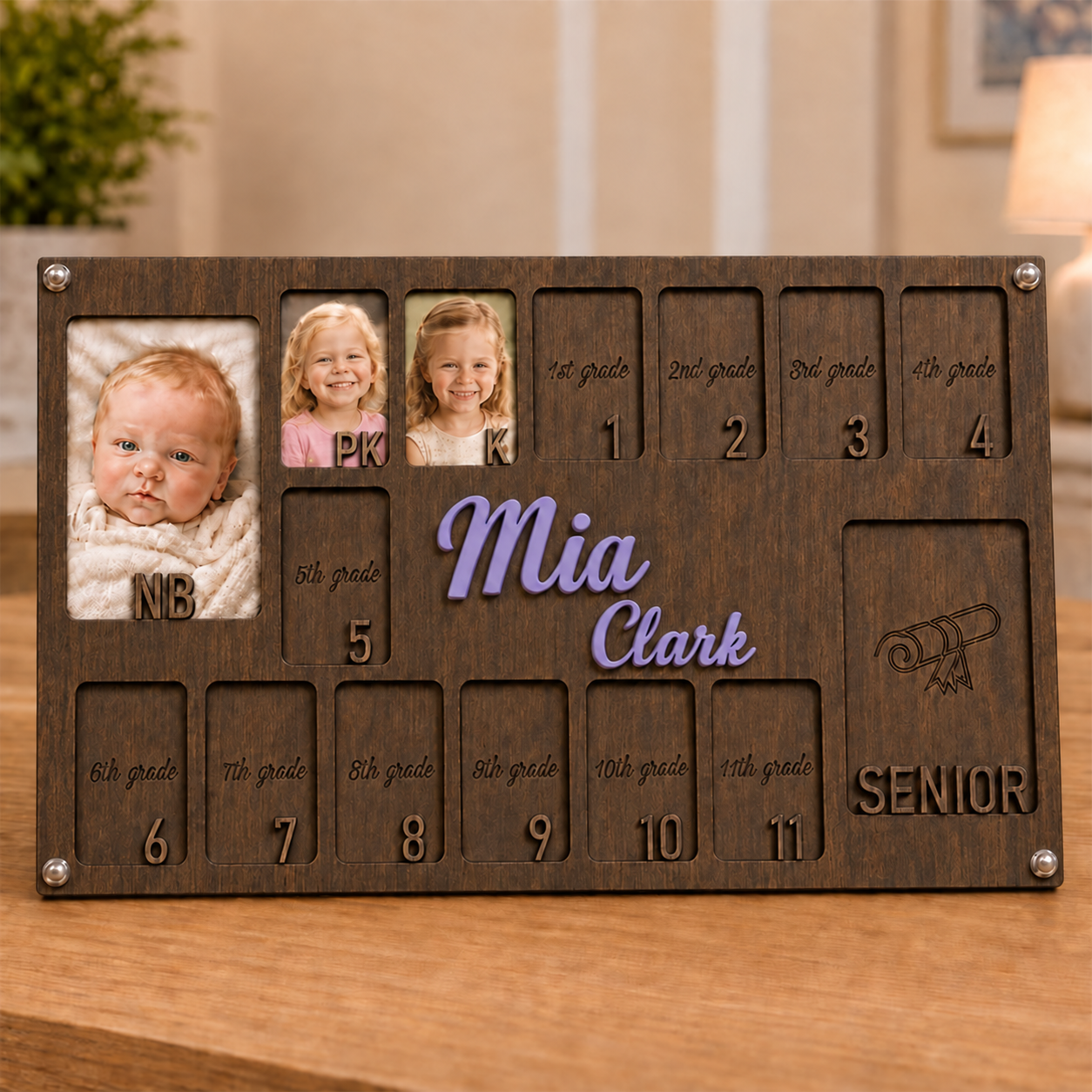 🌟 Personalized Baby-to-Senior School Years Photo Frame | Custom Name Wooden Growth Keepsake