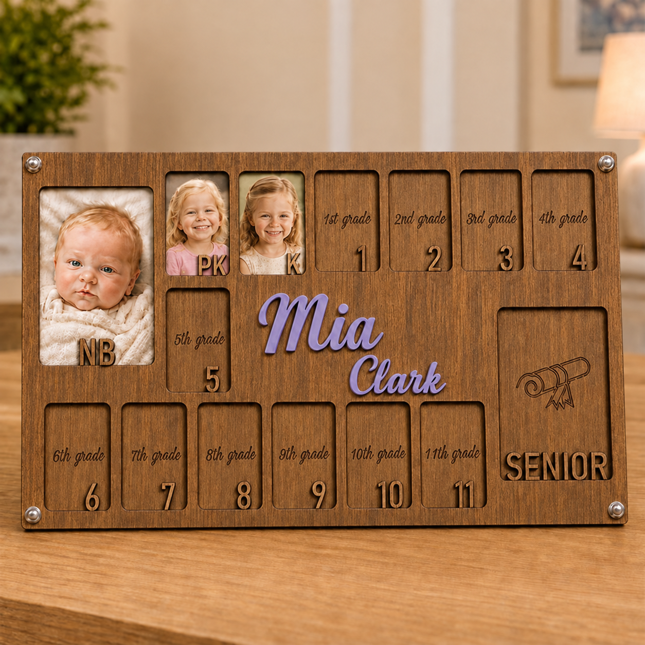 🌟 Personalized Baby-to-Senior School Years Photo Frame | Custom Name Wooden Growth Keepsake