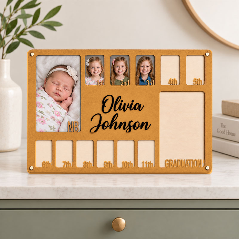 🤎Personalized Birth to Graduation Photo Frame | Custom Name Wooden Childhood Milestone Keepsake
