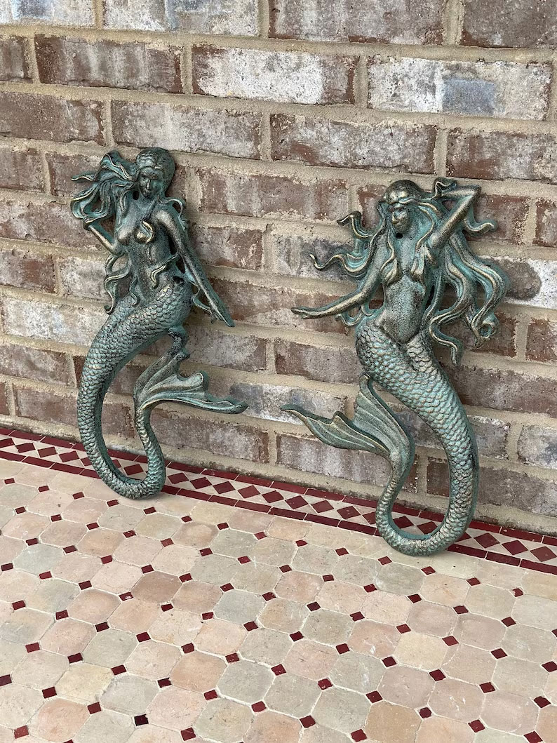 Cast Iron Nautical Mermaid Plaque Wall Hanging Rustic
