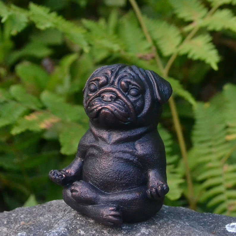 Meditating pug statue large size