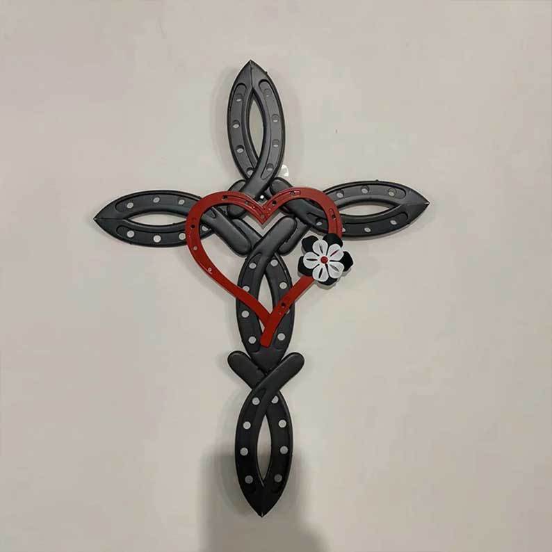 💕Natural Horseshoe Cross with Heart