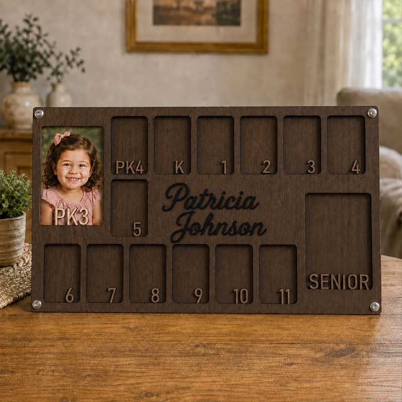 🎓 Personalized School Years Photo Frame | Custom Name Wooden Growth Keepsake