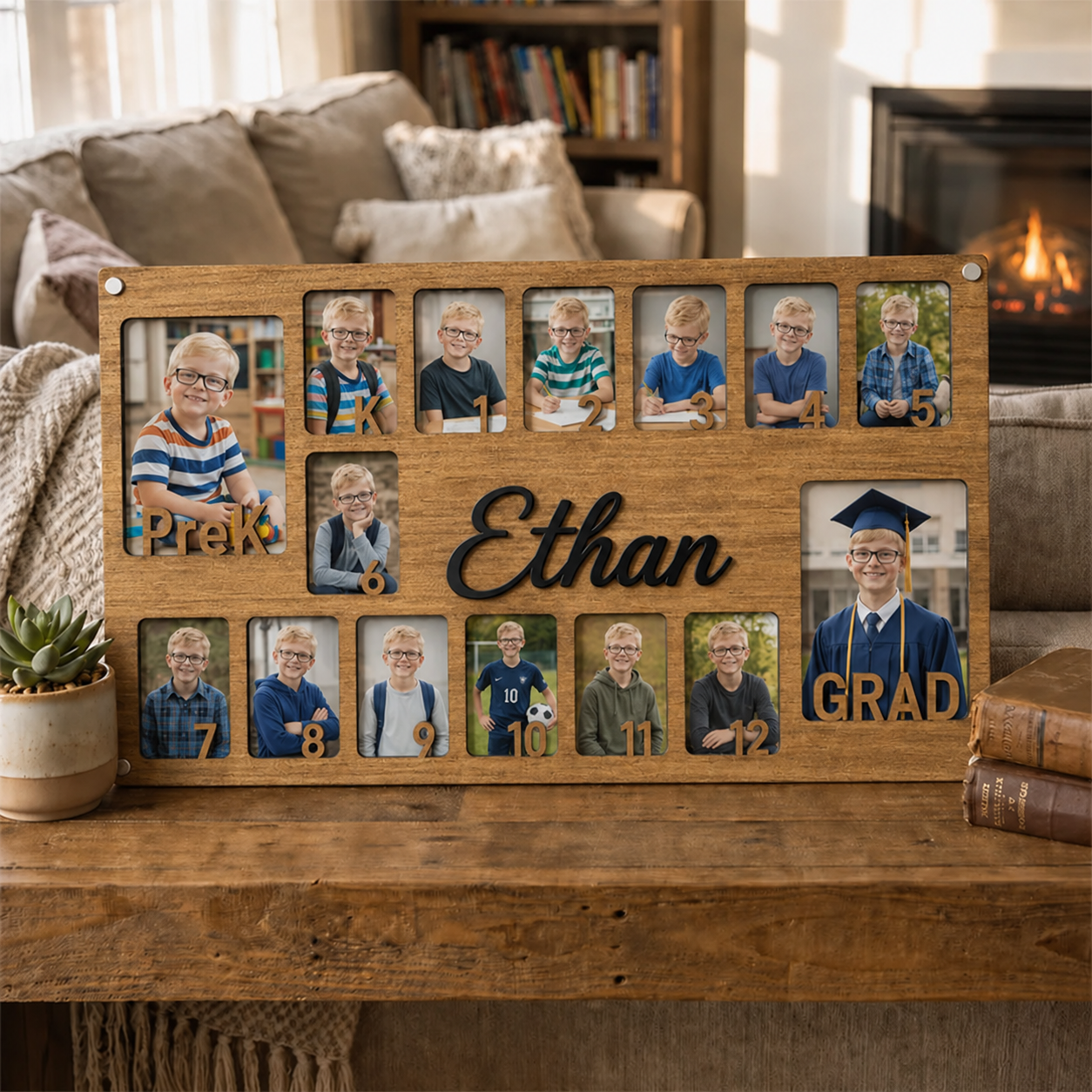 🏆Personalized Pre-K to Graduation Photo Frame | Custom Name Wooden School Years Collage