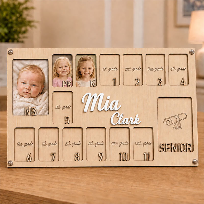🌟 Personalized Baby-to-Senior School Years Photo Frame | Custom Name Wooden Growth Keepsake