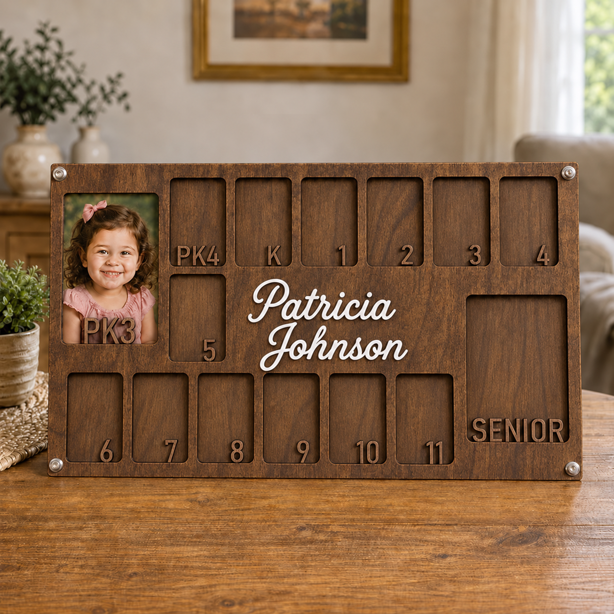 🎓 Personalized School Years Photo Frame | Custom Name Wooden Growth Keepsake