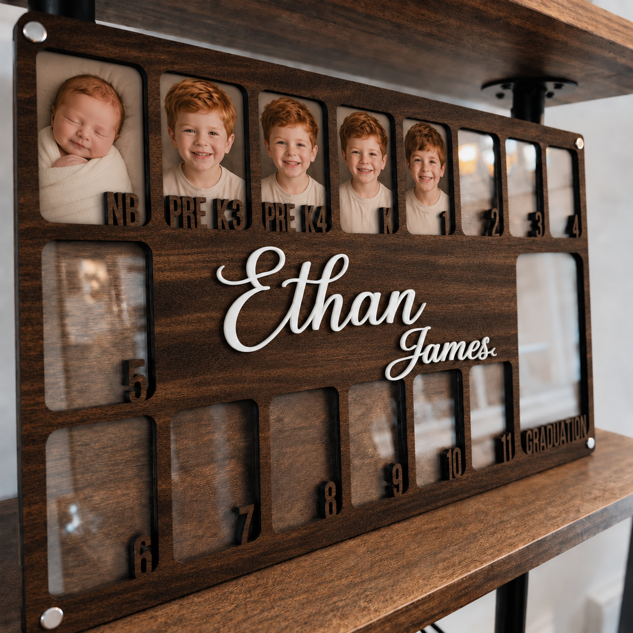 🌿 Personalized Newborn to Graduation School Years Photo Frame | Custom Wooden Kids Growth Picture Frame with Name