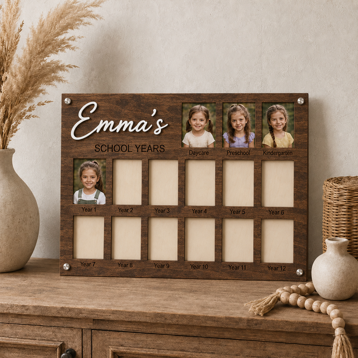 Personalized School Years Photo Frame  | Newborn to 12th Grade Memory Keepsake