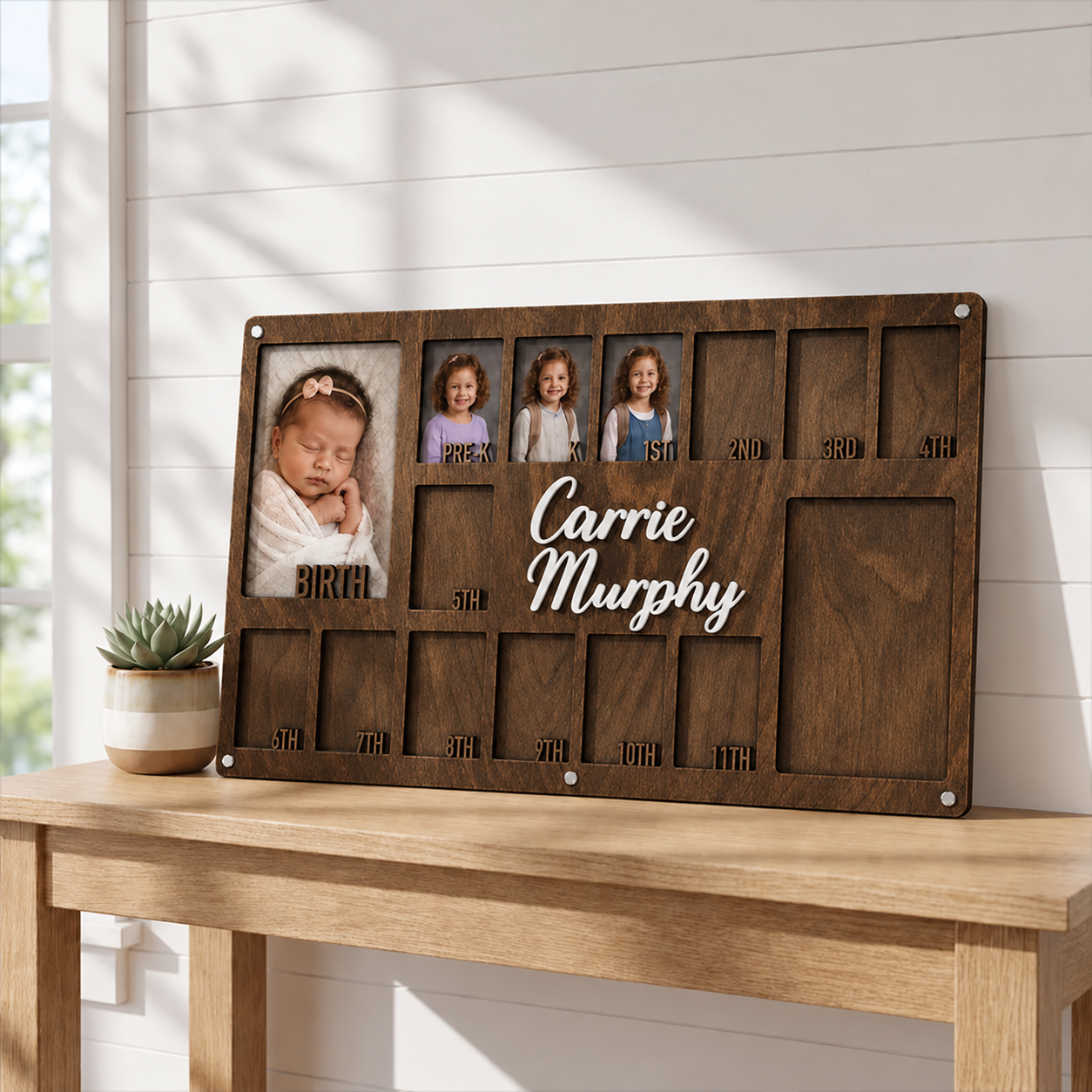 🌱Personalized Birth-to-Graduation School Years Photo Frame | Custom Name Wooden Childhood Memory Keepsake