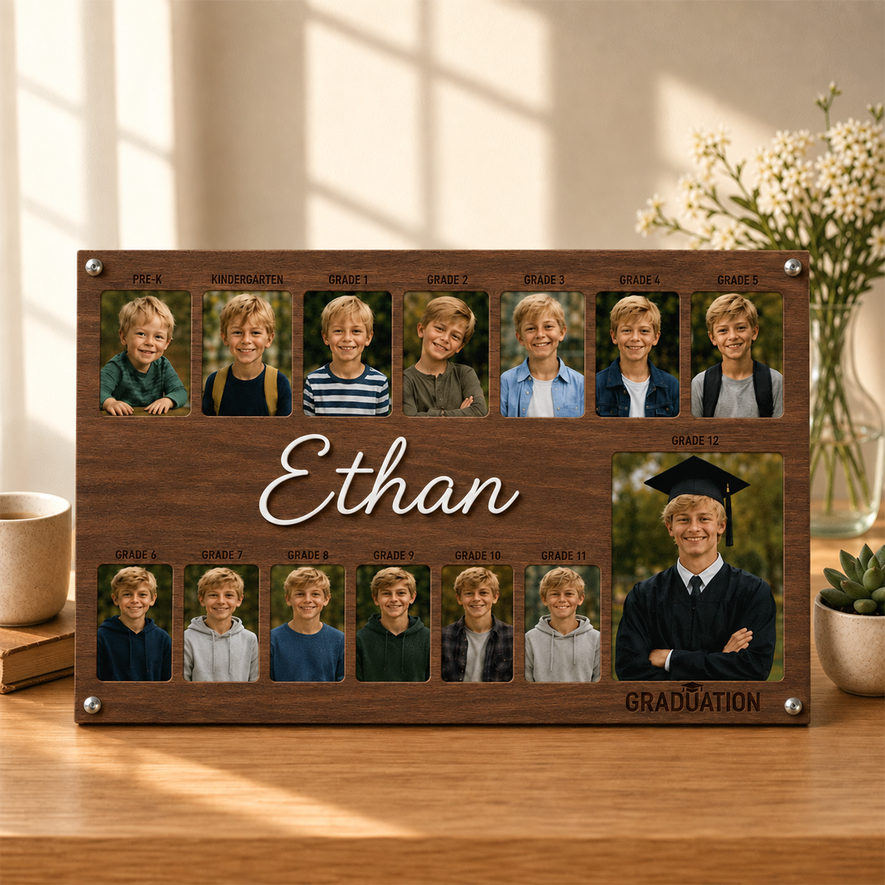 🎓 Personalized School Years Photo Frame | Pre-K to Grade 12 Wooden Graduation Keepsake
