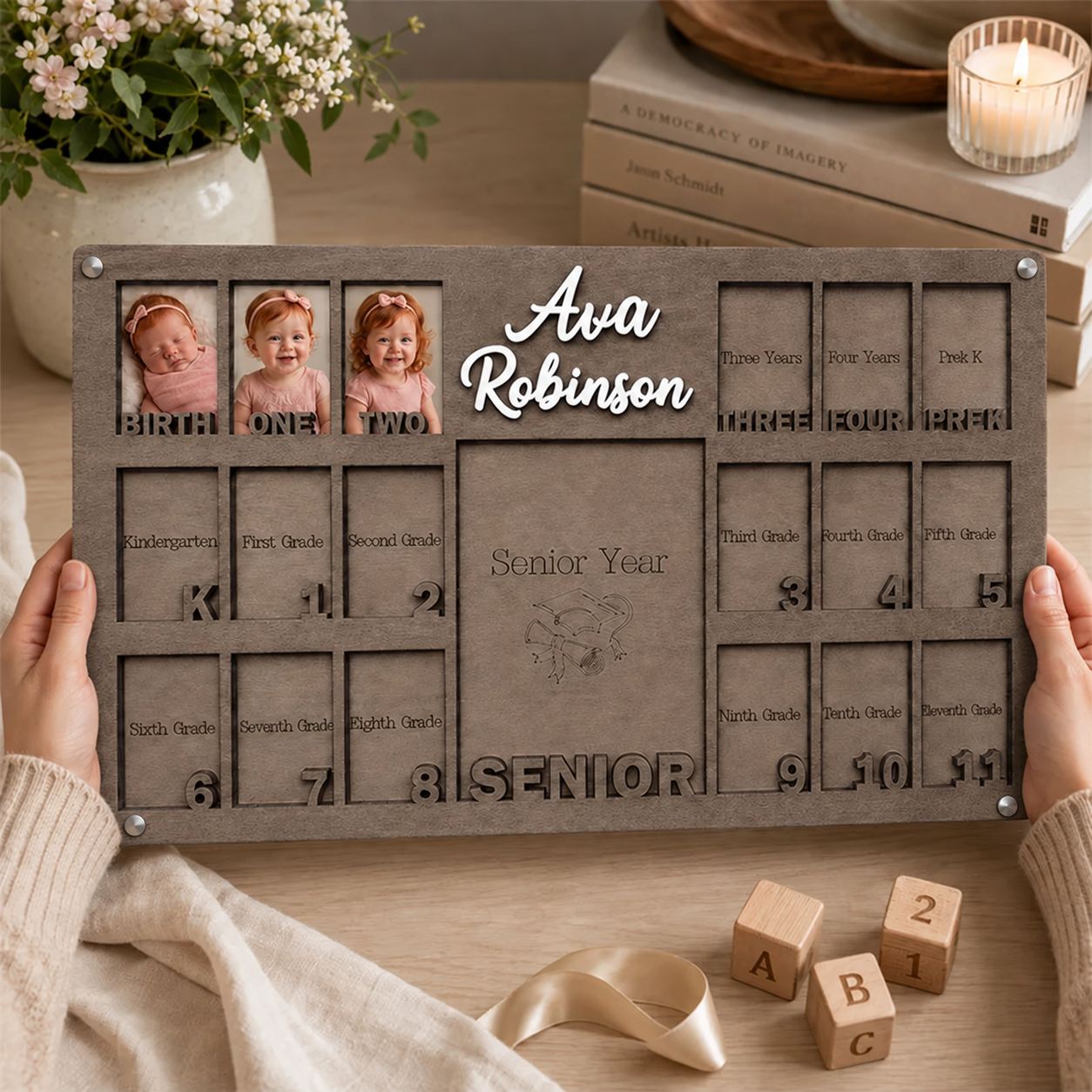 🌿 Personalized Birth-to-Senior School Years Photo Frame | Custom Name  Childhood Growth Keepsake