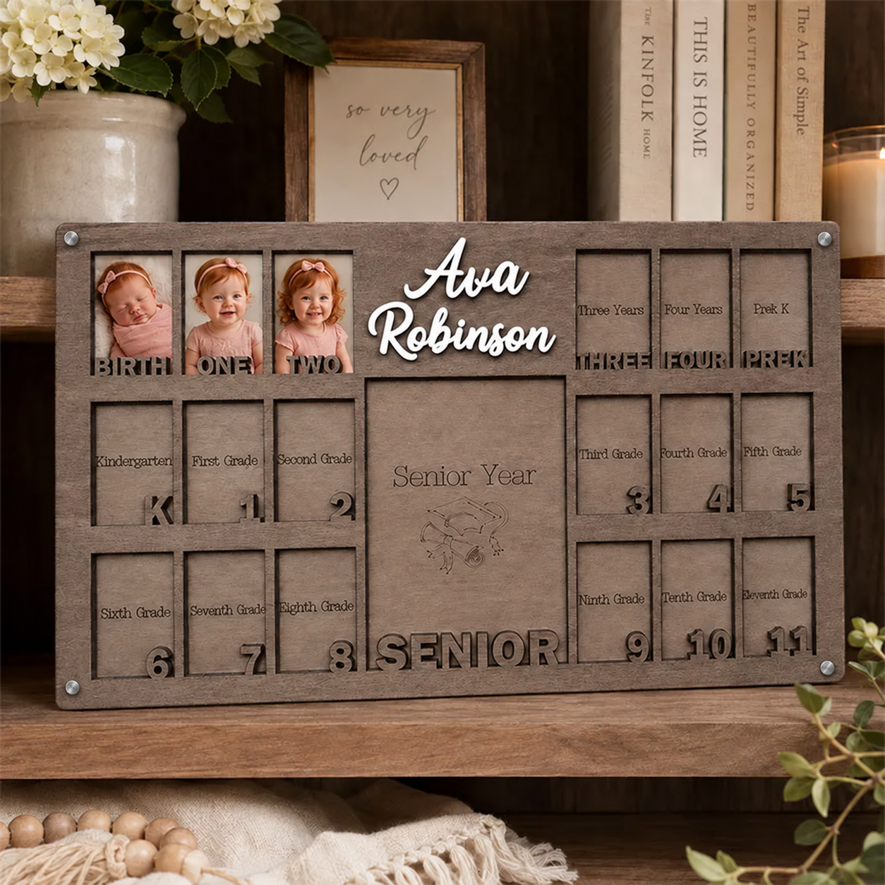 🌿 Personalized Birth-to-Senior School Years Photo Frame | Custom Name  Childhood Growth Keepsake