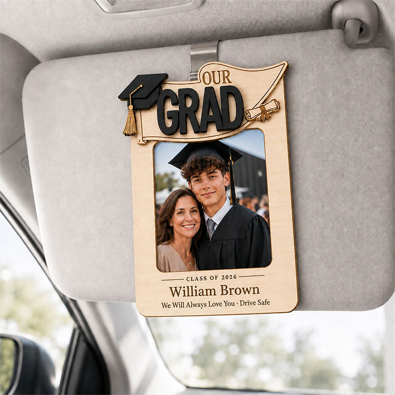 🎓 Personalized Graduation Car Visor Photo Frame |  “Drive Safe” Graduation Gift for Son or Daughter