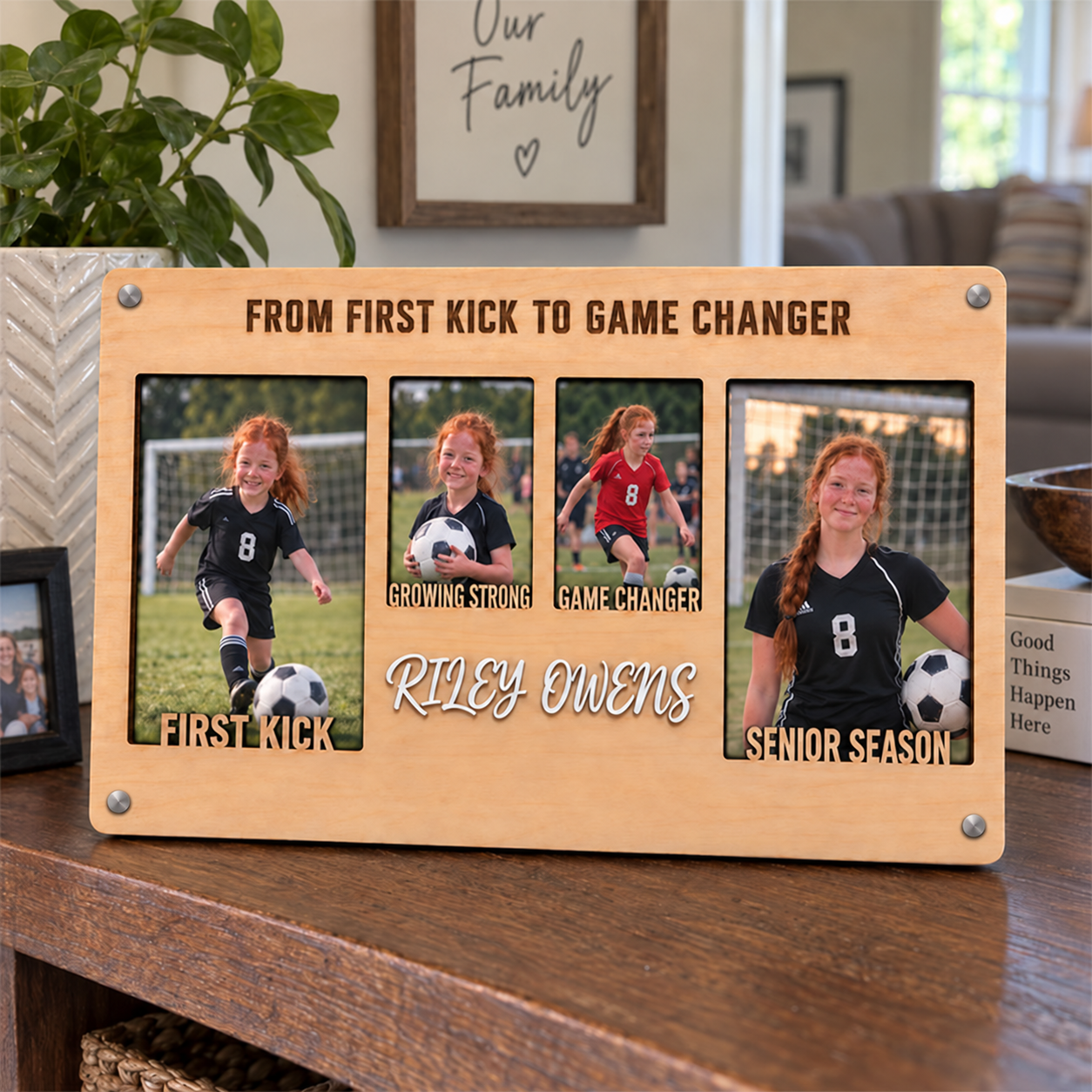 💚Personalized Soccer Growth Photo Frame | From First Kick to Senior Season Custom Name Keepsake
