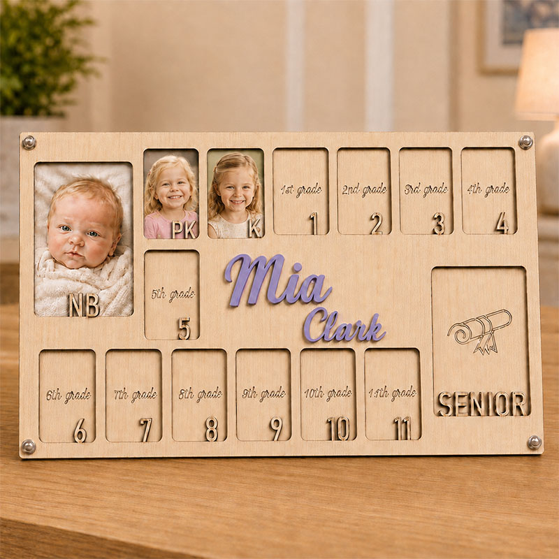 🌟 Personalized Baby-to-Senior School Years Photo Frame | Custom Name Wooden Growth Keepsake