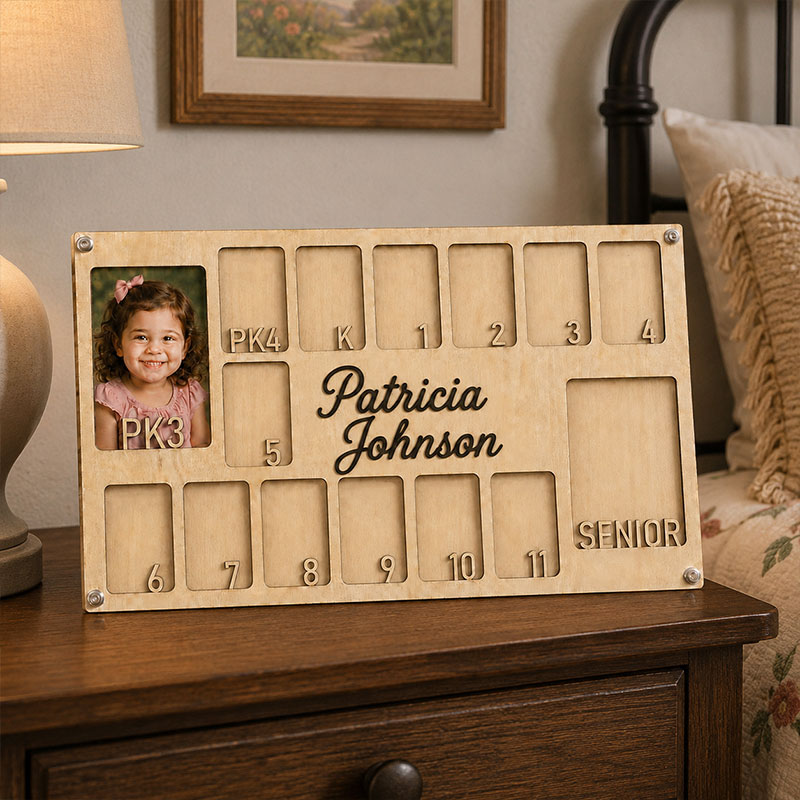 🎓 Personalized School Years Photo Frame | Custom Name Wooden Growth Keepsake