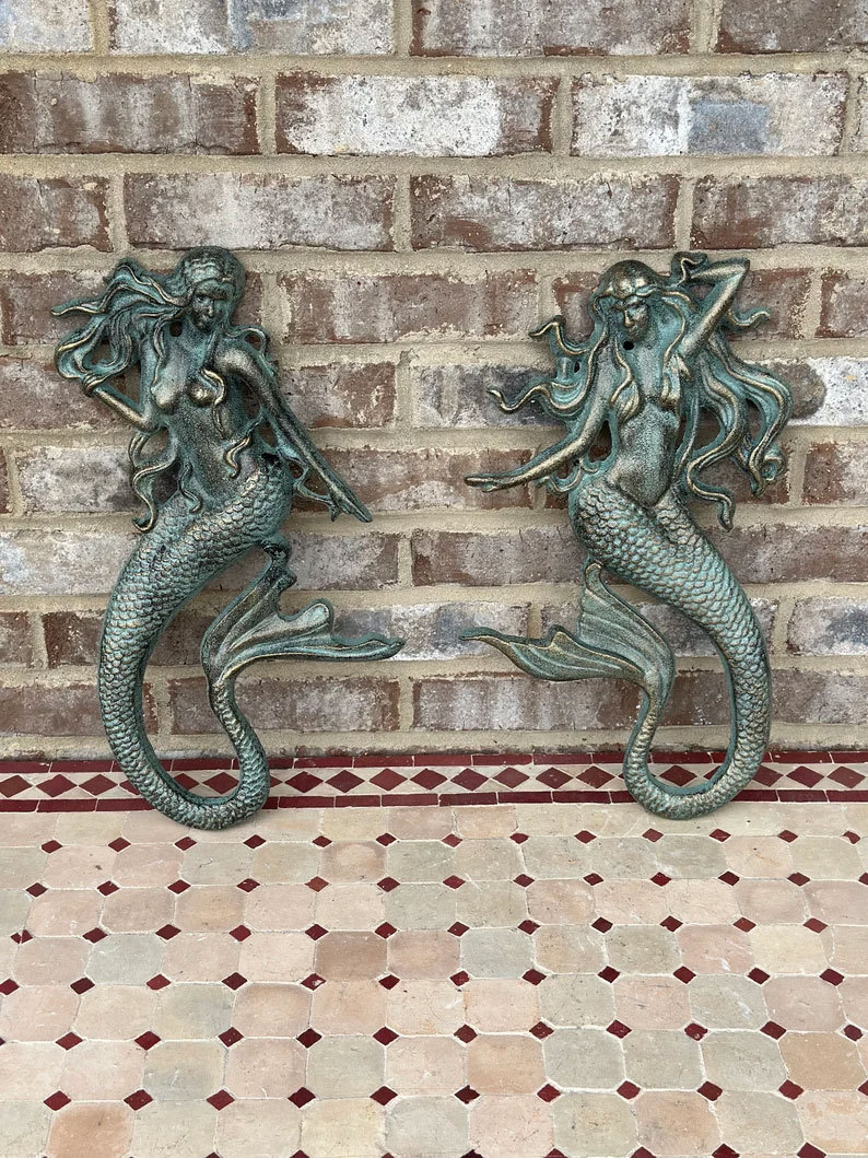Cast Iron Nautical Mermaid Plaque Wall Hanging Rustic