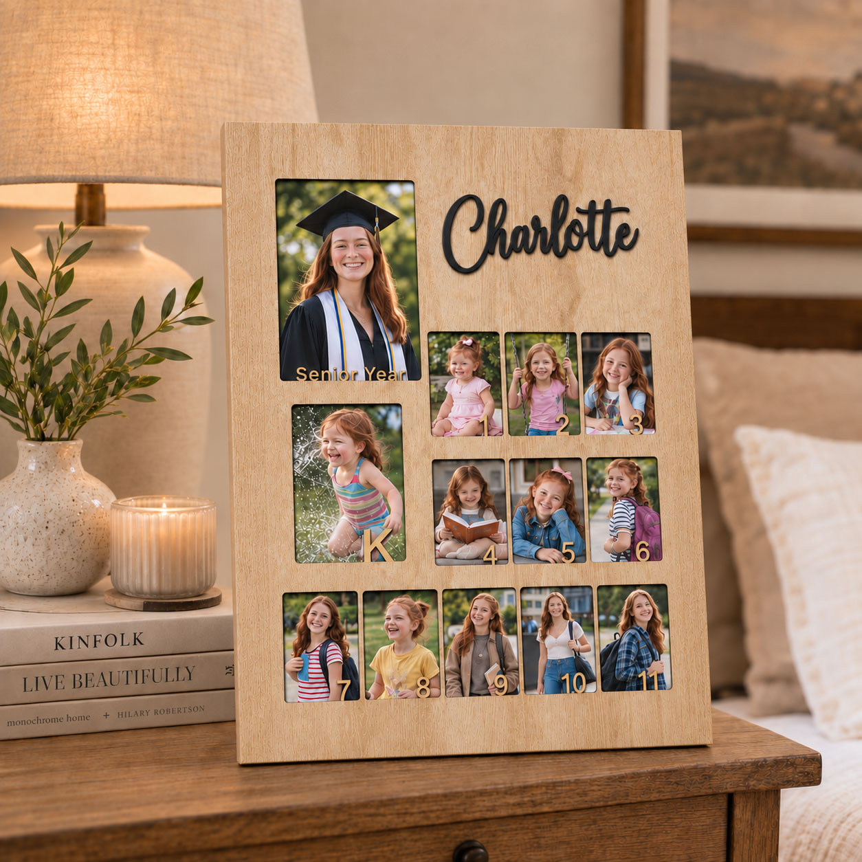 🎓 Personalized K–12 School Years Photo Frame  | Custom Name & Graduation Year Wooden Picture Collage