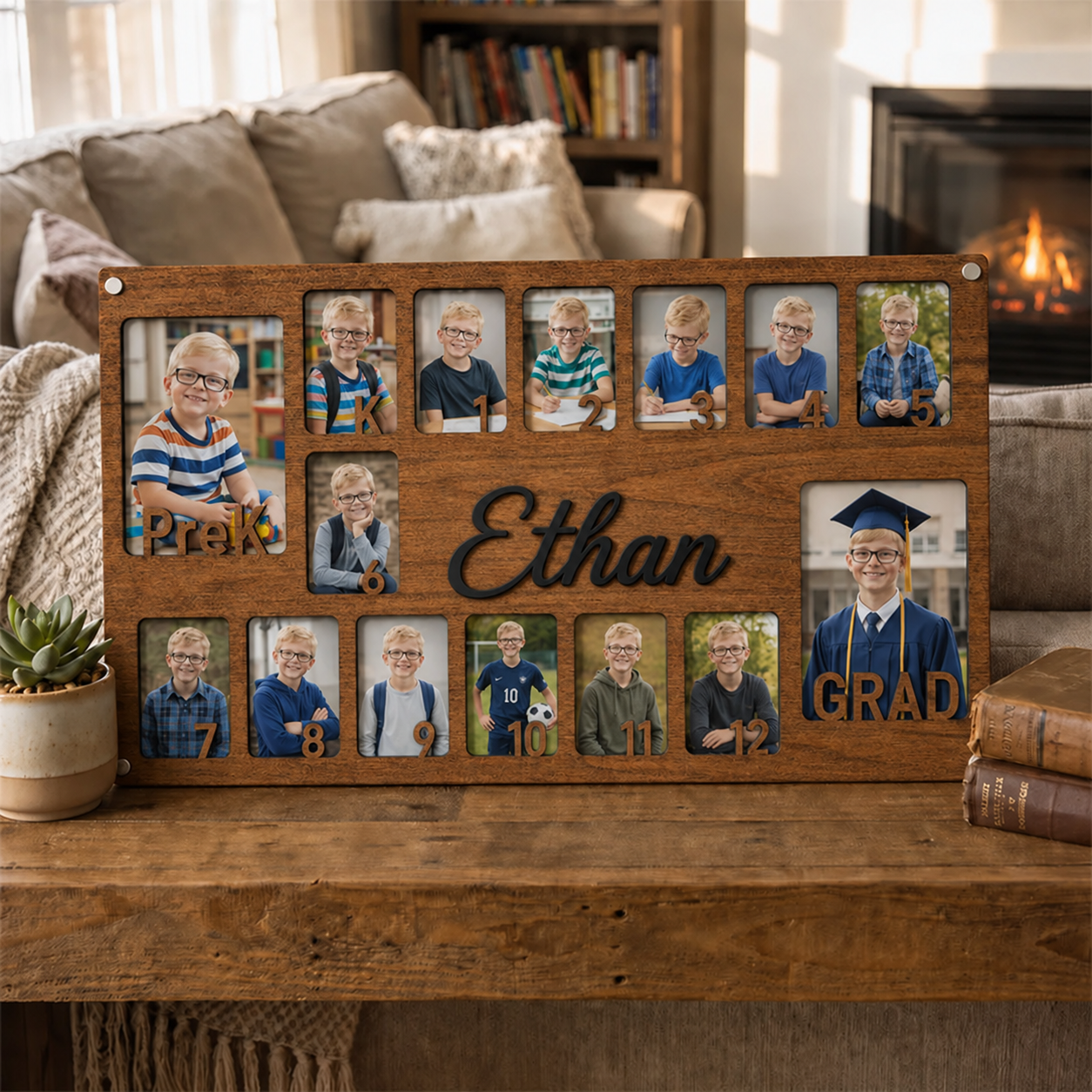 🏆Personalized Pre-K to Graduation Photo Frame | Custom Name Wooden School Years Collage