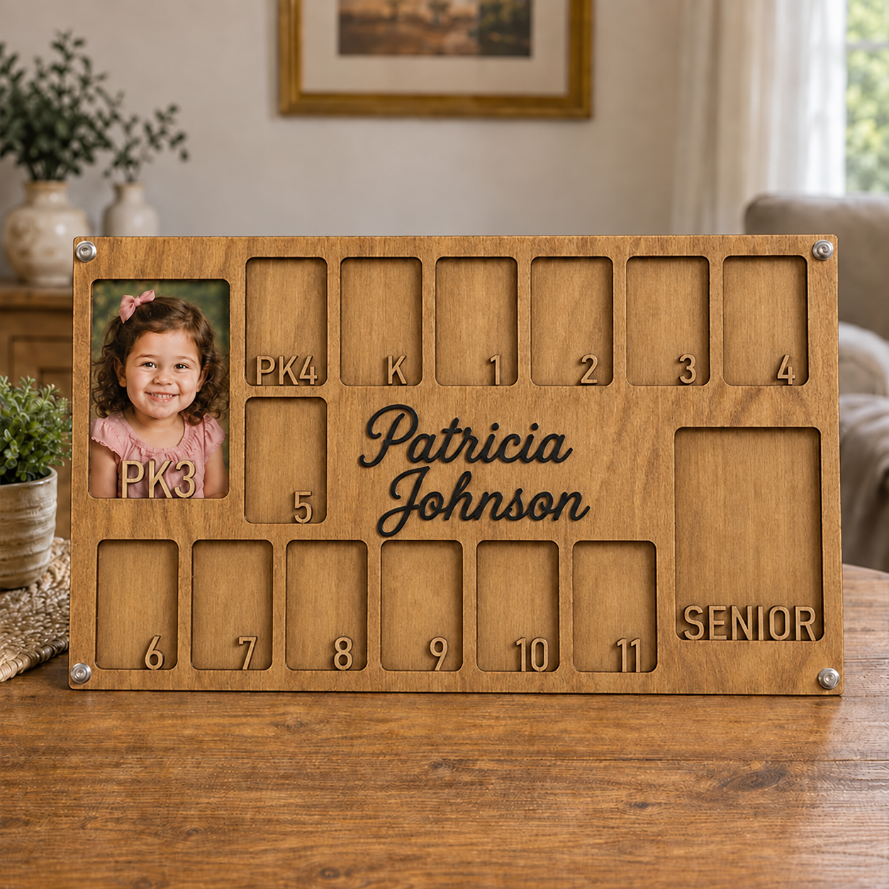 🎓 Personalized School Years Photo Frame | Custom Name Wooden Growth Keepsake