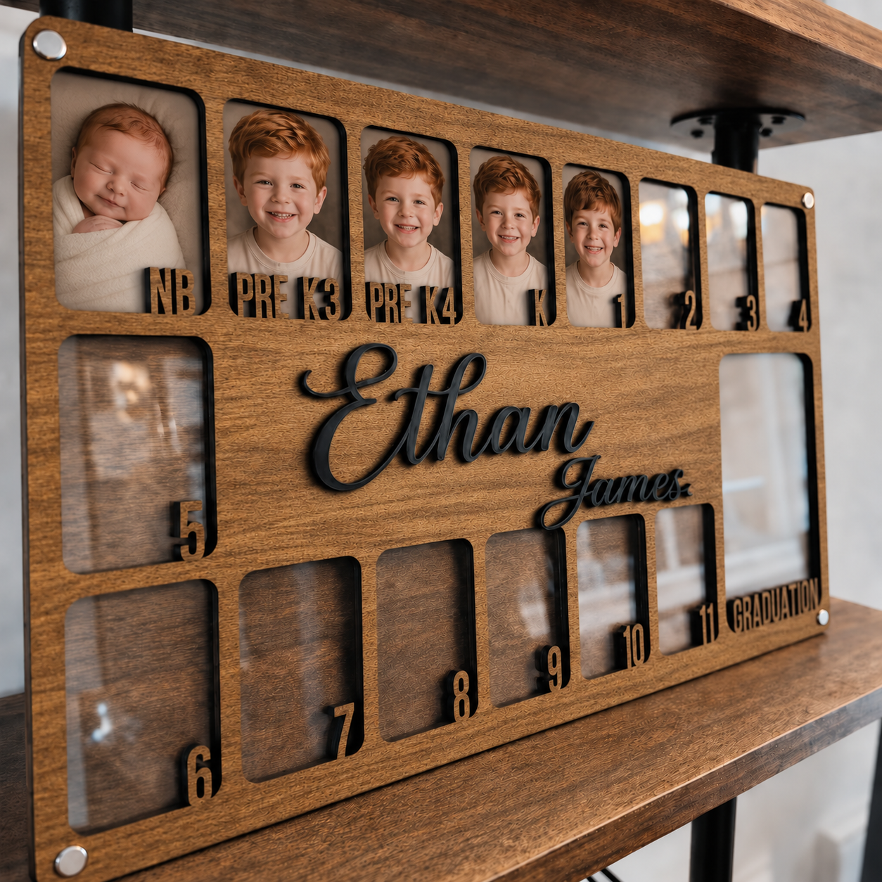 🌿 Personalized Newborn to Graduation School Years Photo Frame | Custom Wooden Kids Growth Picture Frame with Name