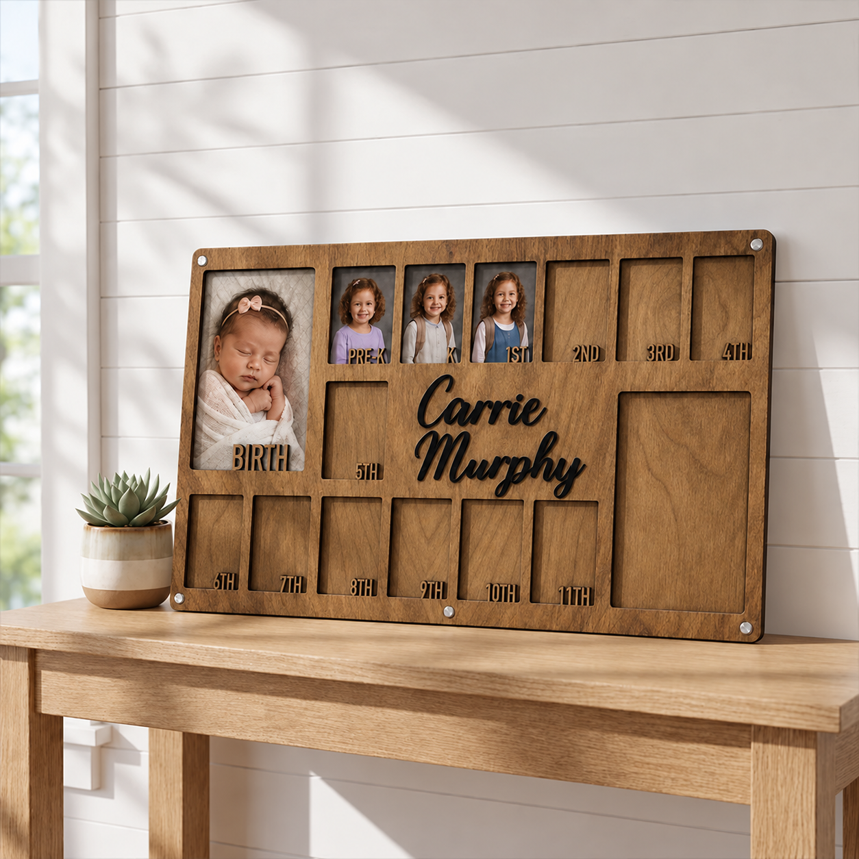 🌱Personalized Birth-to-Graduation School Years Photo Frame | Custom Name Wooden Childhood Memory Keepsake