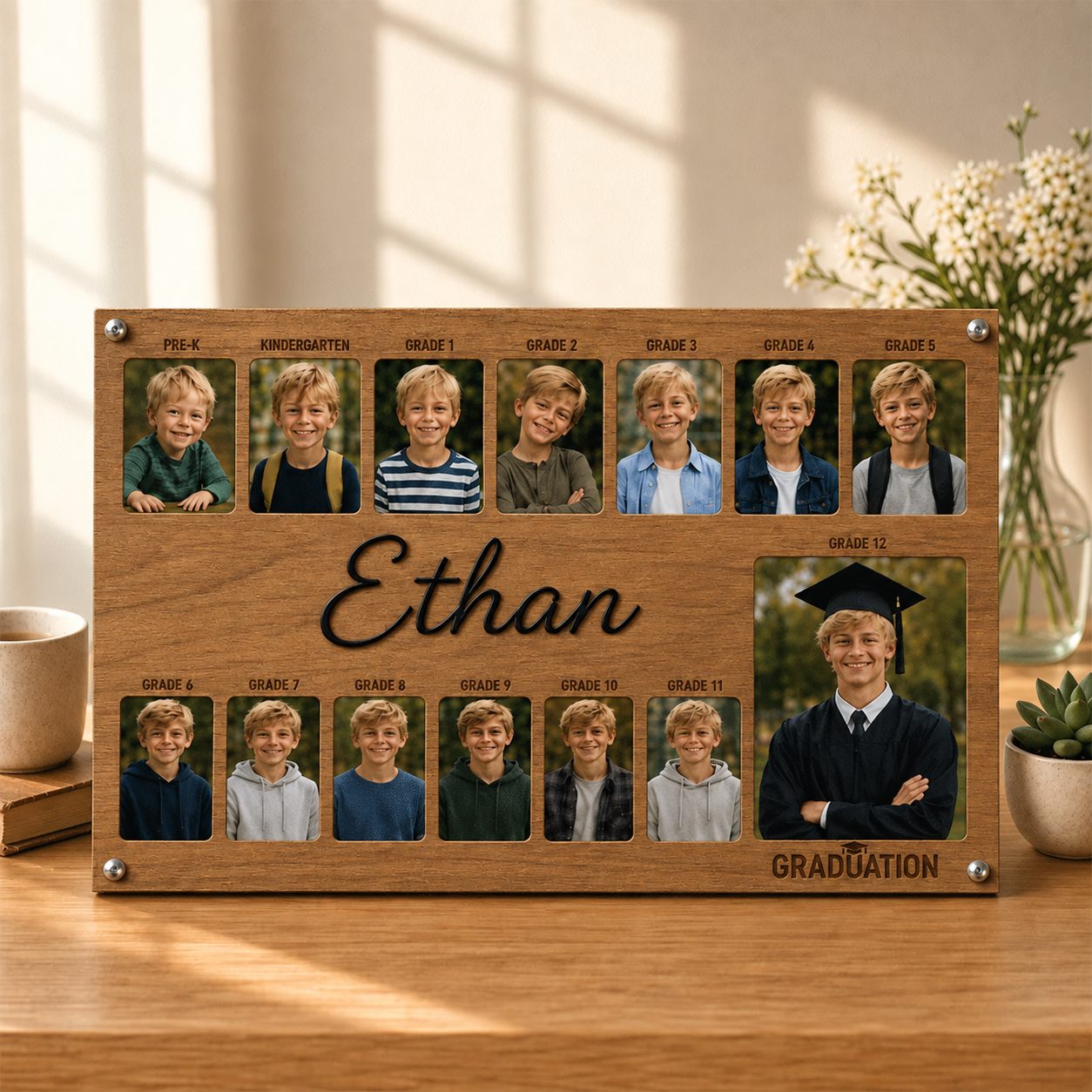 🎓 Personalized School Years Photo Frame | Pre-K to Grade 12 Wooden Graduation Keepsake