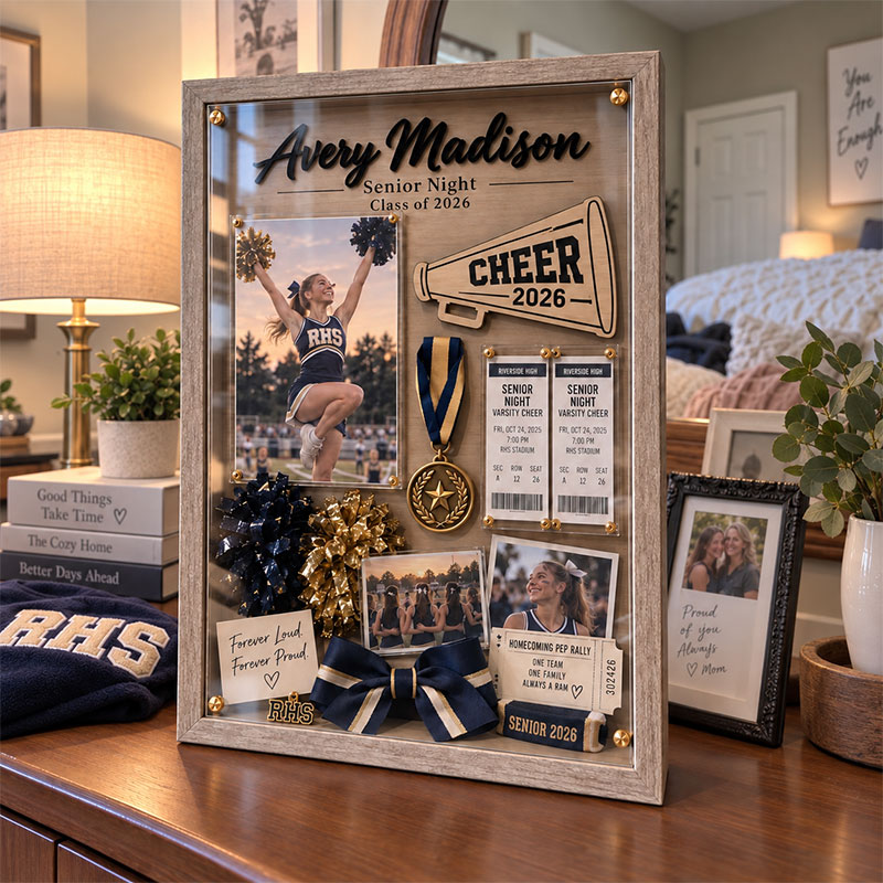 📣Personalized Cheer Senior Night Shadow Box | Custom Cheerleader Graduation Memory Frame