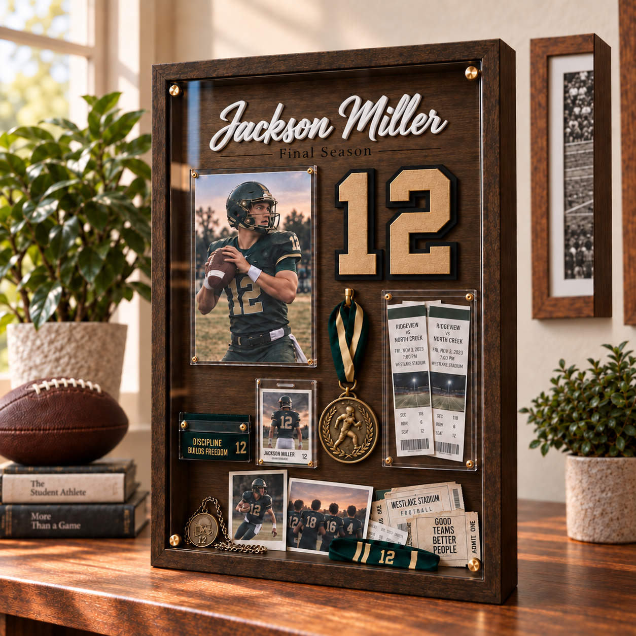 ❤️Personalized Senior Football Shadow Box | Custom Jersey Number & Final Season Memory Frame