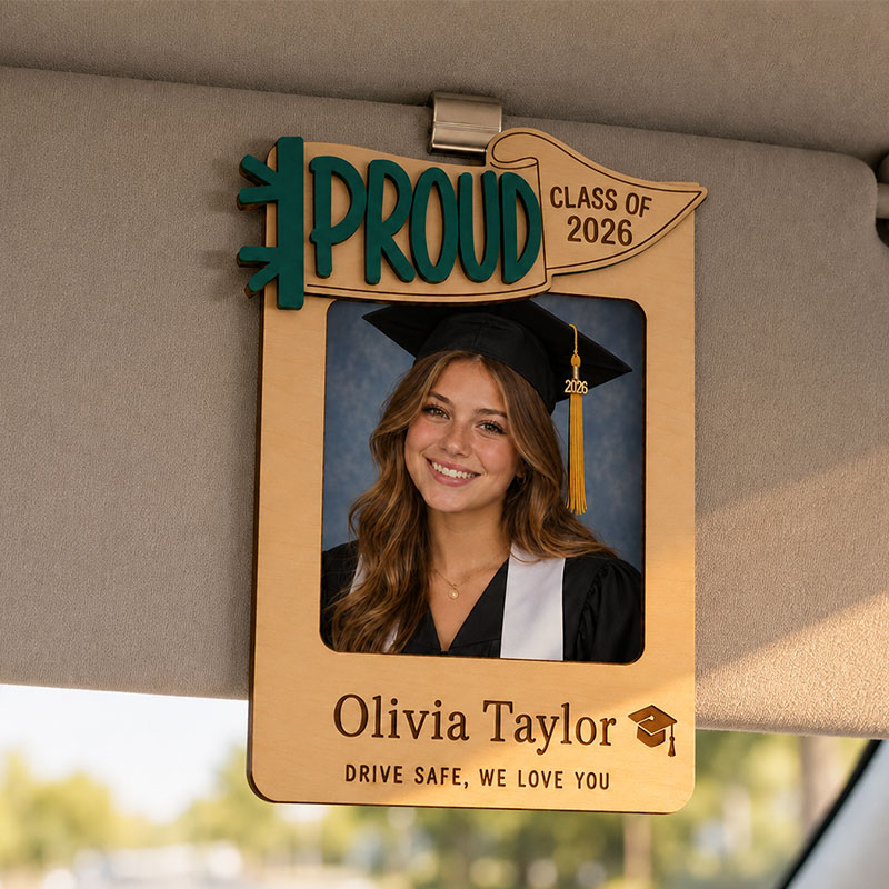 🚗Personalized Graduation Car Visor Photo Frame | Custom Name Class of 2026 Wooden Keepsake